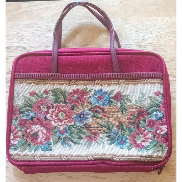 Bible Carrying Case Tapestry Floral Maroon Zipper Handles - Picture 1 of 3